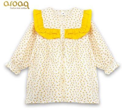 Girls Long Sleeves Floral Dress Yellow