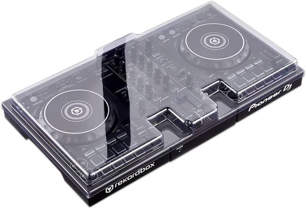 Decksaver Pioneer DDJ-400 DJ Mixer Cover, Tough Polycarbonate Shell, Shields Delicate Jog Wheels and Controls, Custom-Molded Fit, Covers while Leaving Cables in Place, Smoked/Clear | DS-PC-DDJ400