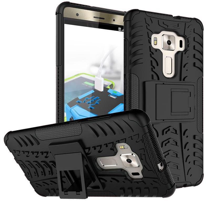 Asus ZenFone 3 Deluxe 5.7" ZS570KL Hybrid TPU Armor Silicone Rubber Hard Back Impact Stand Case Cover Black