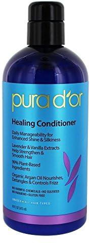 PURA D'OR Healing Conditioner for Dry, Damaged, Frizzy Hair, with Lavender and Vanilla, Argan Oil and Natural Ingredients, Sulphate Free, All Hair Types, Men & Women, 470ml (Packaging may vary)