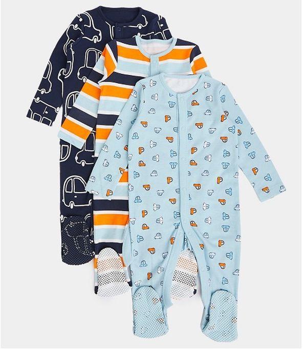Dunnes Baby Boys Pure Cotton Sleepsuits Set - 3 Pack