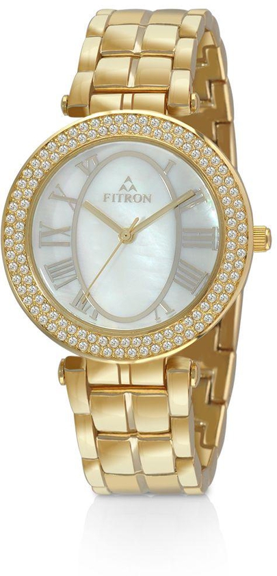 Fitron Watch for Women , Analog , Metal Band , Gold , FT7896L010103