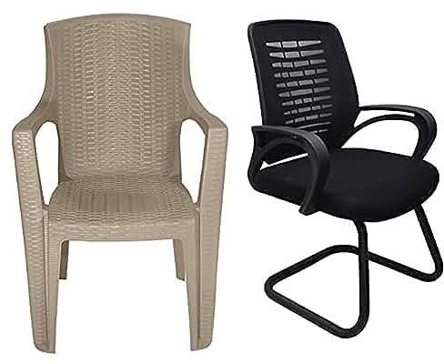 حزمة كرسي بلاستيك (بيج) من كرنك + كرسي انتظار طبي شبكي للمكتب أسود من ساركو مصر