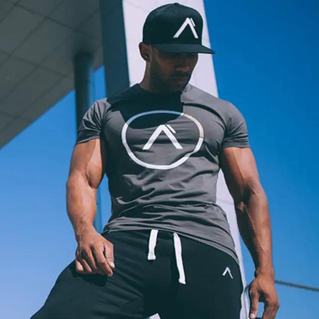 men cotton Short sleeve t shirt Fitness shirts Crossfit male Brand tee tops casual clothing black m