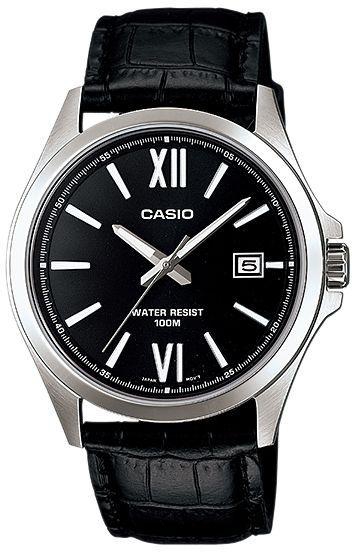 Casio Men`s Black Dial Leather Band Watch [MTP-1376L-1AVDF]