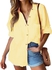 Sun Set قميص قطني للسيدات بأزرار لأسفل من صن سيت بأكمام طويلة - بلوزة بياقة مع جيب - أصفر