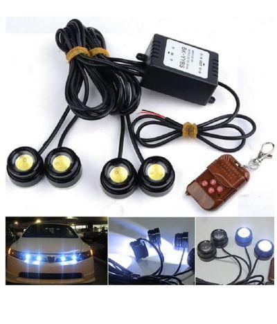 Sunshine 4 Pcs White LED Eagle Eye Knight Night Rider Scanner Lighting DRL Flashing Lights Lamp + Remote