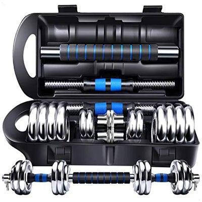 15KG-Adjustable Chrome Dumbbell and Connecting Rod Set for Weightlifting Workout With Box, Blue