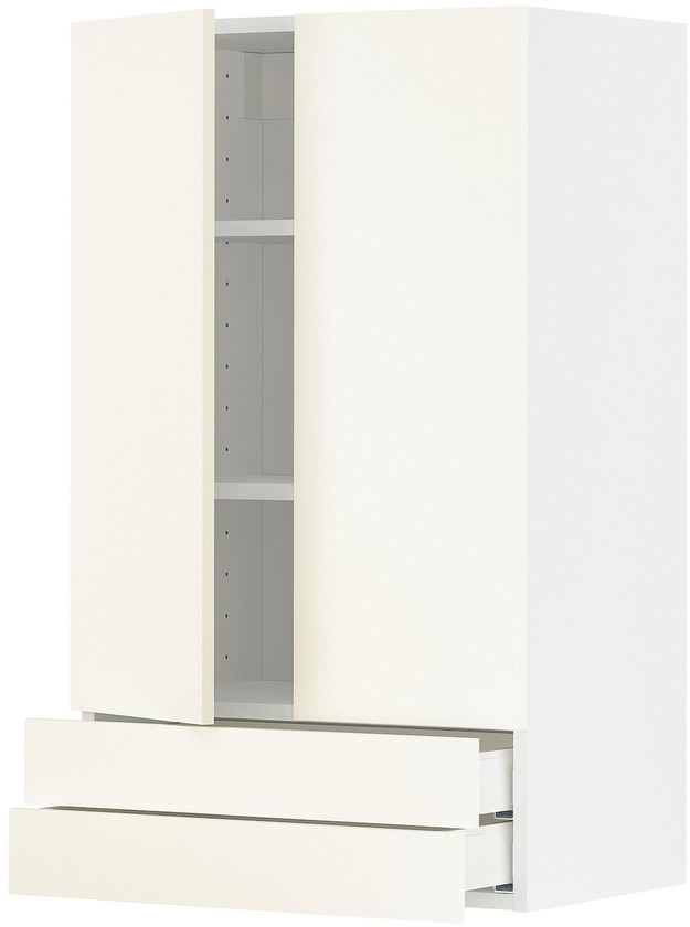 METOD / MAXIMERA Wall cabinet w 2 doors/2 drawers - white/Vallstena white 60x100 cm