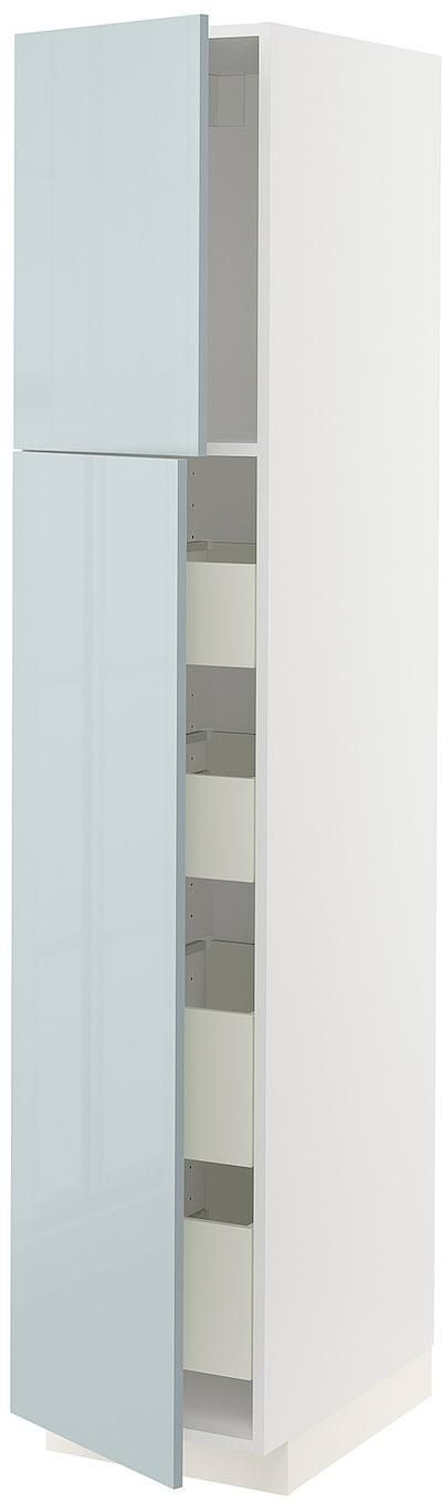 METOD / MAXIMERA خزانة عالية مع بابين/4 أدراج - أبيض/Kallarp رمادي فاتح-أزرق ‎40x60x200 سم‏