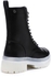 Dejavu Zipper & Lace Up Mid Calf Boots - Black