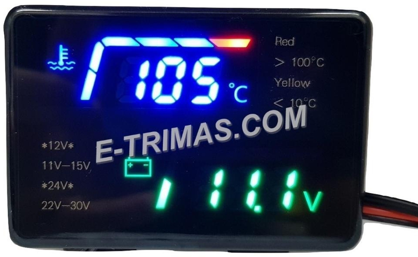 E-trimas 2 In 1 LED Digital Voltmeter Water Temperature Meter Voltage Gauge Display