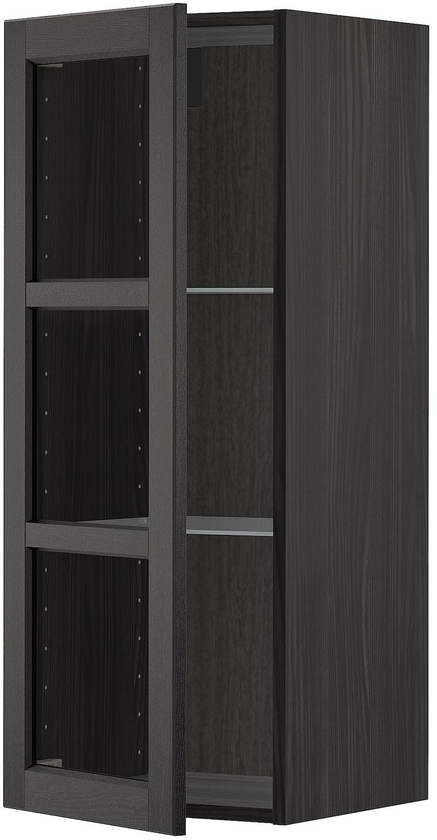 METOD Wall cabinet w shelves/glass door - black/Lerhyttan black stained 40x100 cm