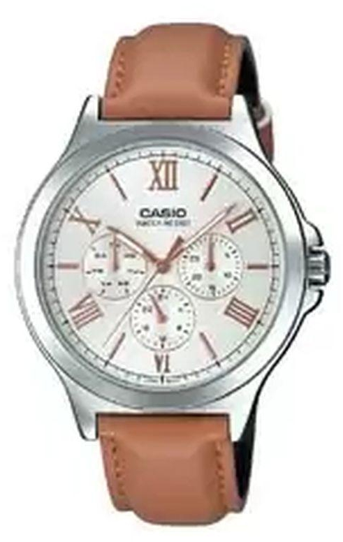 Casio Casio Watch for Men MTP-V300L-7A2UDF Analog Leather Band Brown & Silver