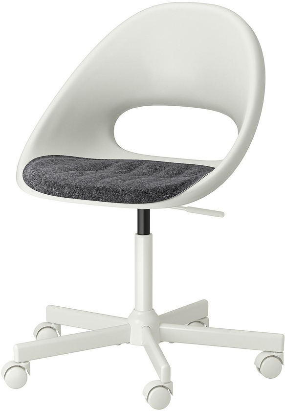 LOBERGET / MALSKÄR Swivel chair + pad - white/dark grey
