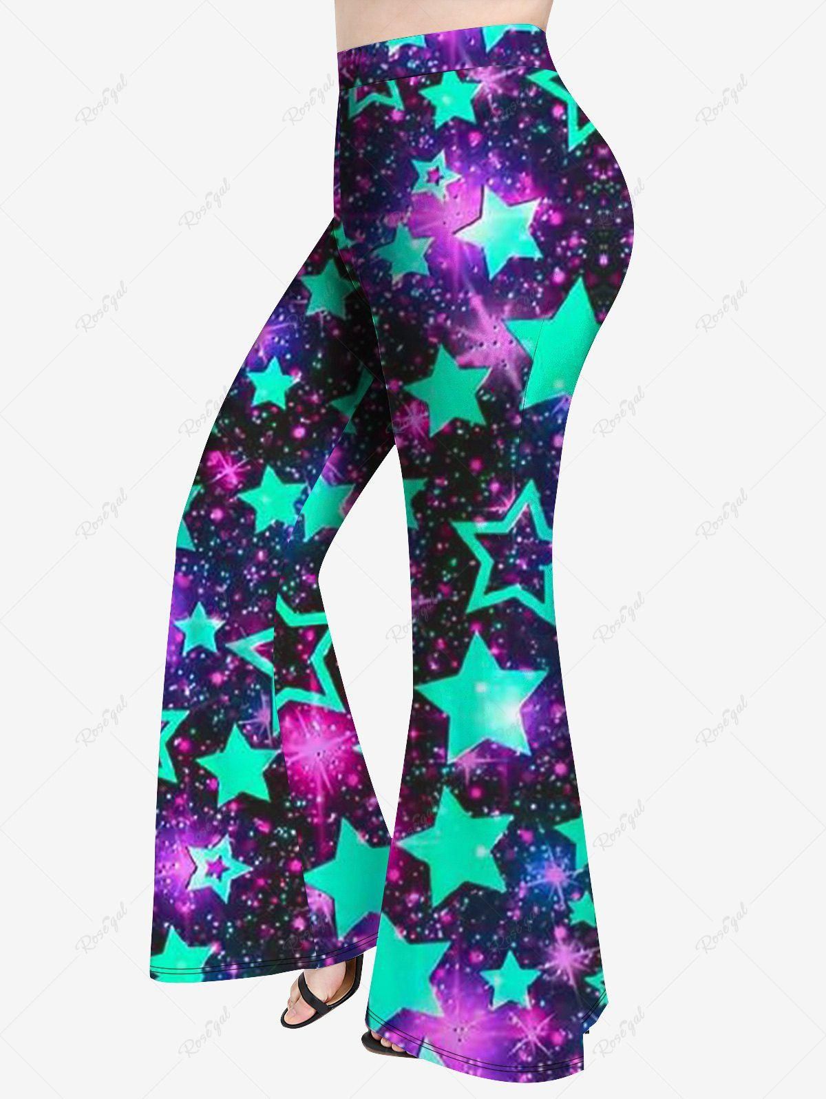 Plus Size Glitter Star Print Flare Disco Pants - 6x