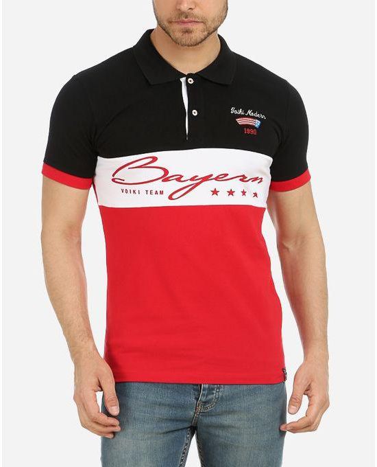 Voiki Team Tri-Tone Polo Shirt - Black, Red & White