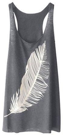 Feather Printed Tank Top Grey/White