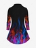 Plus Size Long Sleeves Flame Printed Plunging Shirt - 5x | Us 30-32