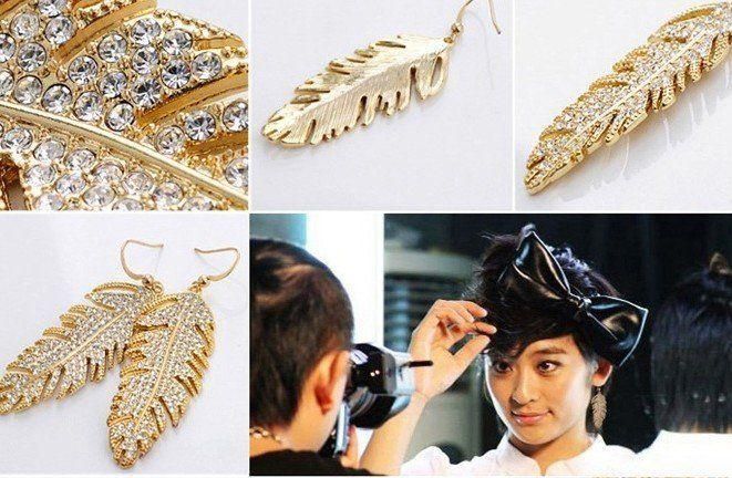 Feather Earrings Studded with Crystal