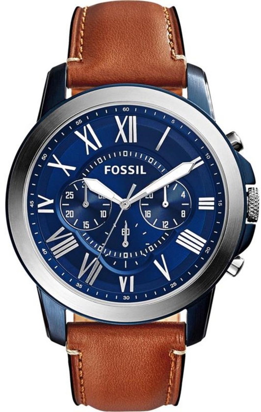 Fossil Men's Leather Watch Grant Chrono FS5151 (Brown/Dark Blue Dial)