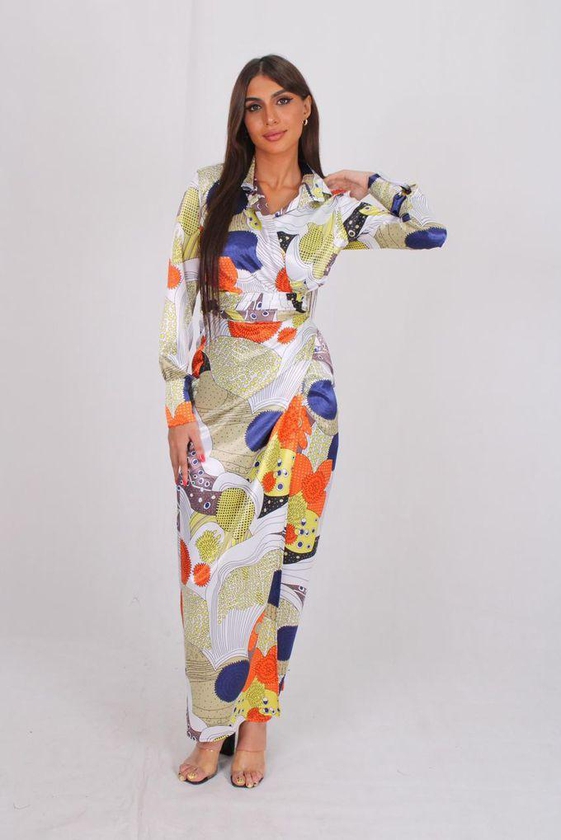 Ricci Patterned Long Satin Dress For Woman