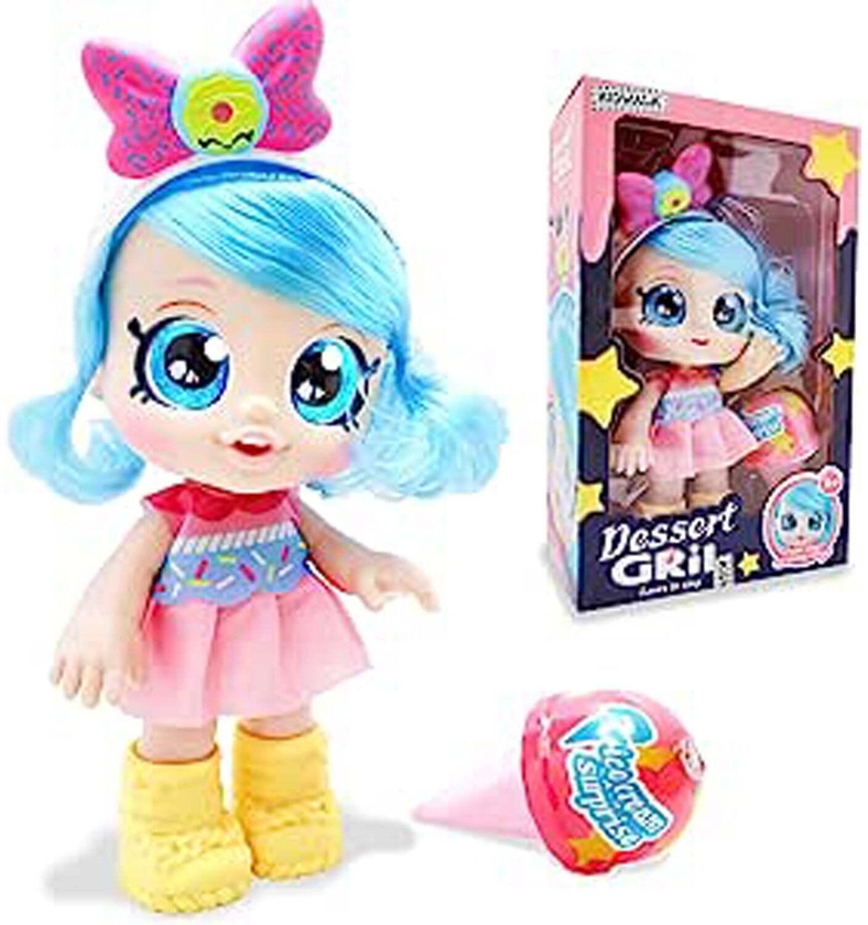 Fitto pretty stylish modern American girl doll with yellow boots, large blue eyes, blue hair with a battery, a singing doll toy with ice cream blind box surprise 12-inch toy for girls