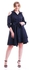 Waist Belt Fastening Solid Color Cotton Dress - Size: M (Navy)