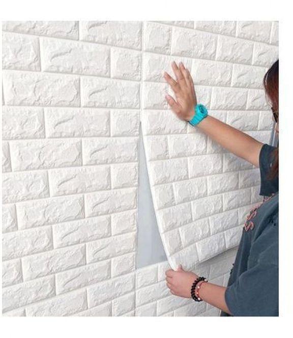 3D Wall Stickers Brick Pattern Self Adhesive - 10 Pcs - White