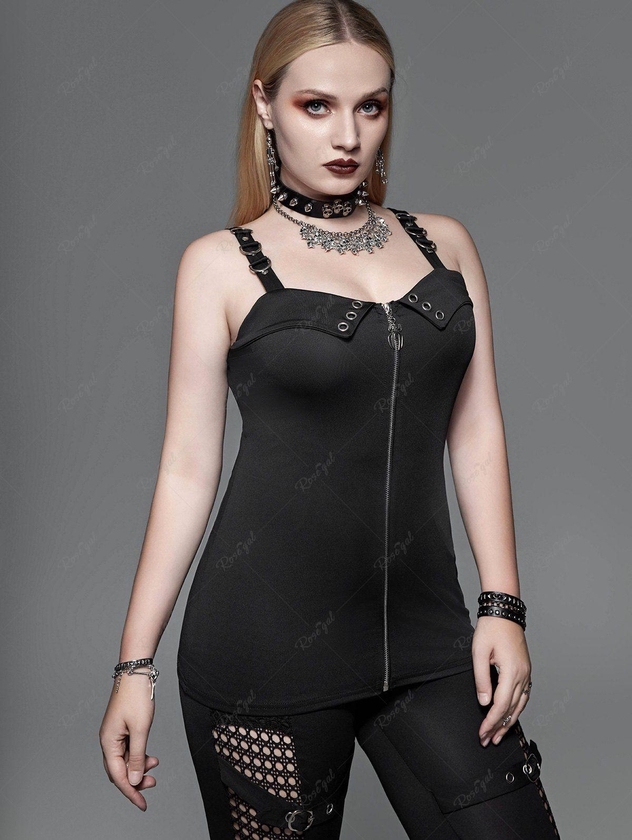 Gothic D-ring Spider Zip Front Grommets Tank Top - L | Us 12