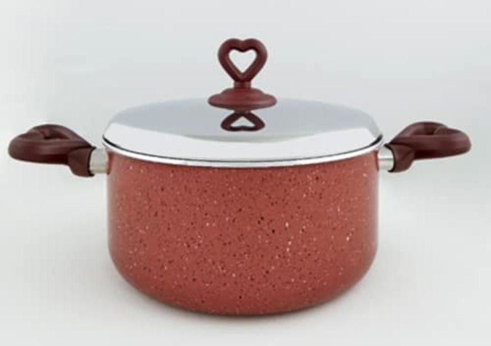 Nouval Teflon Lovely Hearts Pot With S/S Lid - 24 Cm - Red Rose