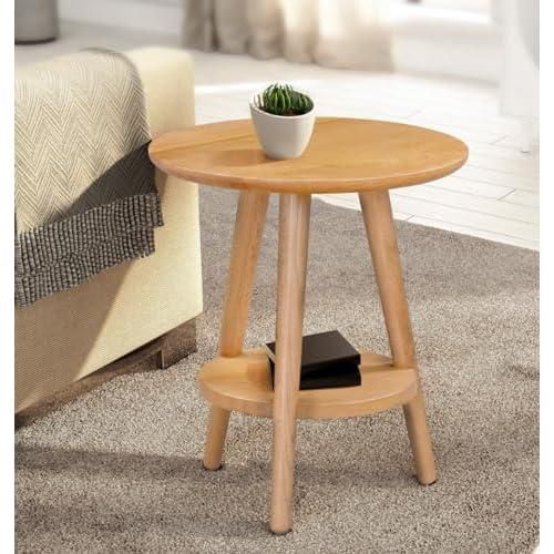 Hallowood Furniture Waverly Oak Round Side Table, Solid Wooden Bedside Table, Lamp Table w/Shelf, Small Coffee Table, Side Table, Occasional Table, End Table for Living Room, Plant Stand for Hallway