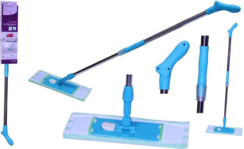 Cleano Microfiber Foot Release Flat Mop, Light Blue