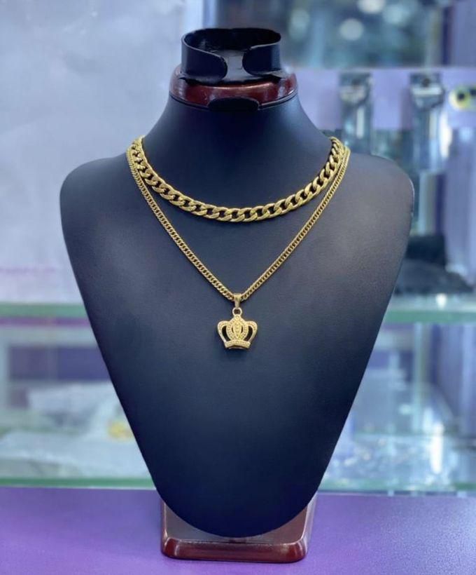 Gold Cuban Link Chain With Crown Pendant