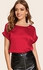 ROV D'Clothier Red Roll Up Short Sleeve Loose Fit Round Neck Top Satin Silk Women Blouse Shirt