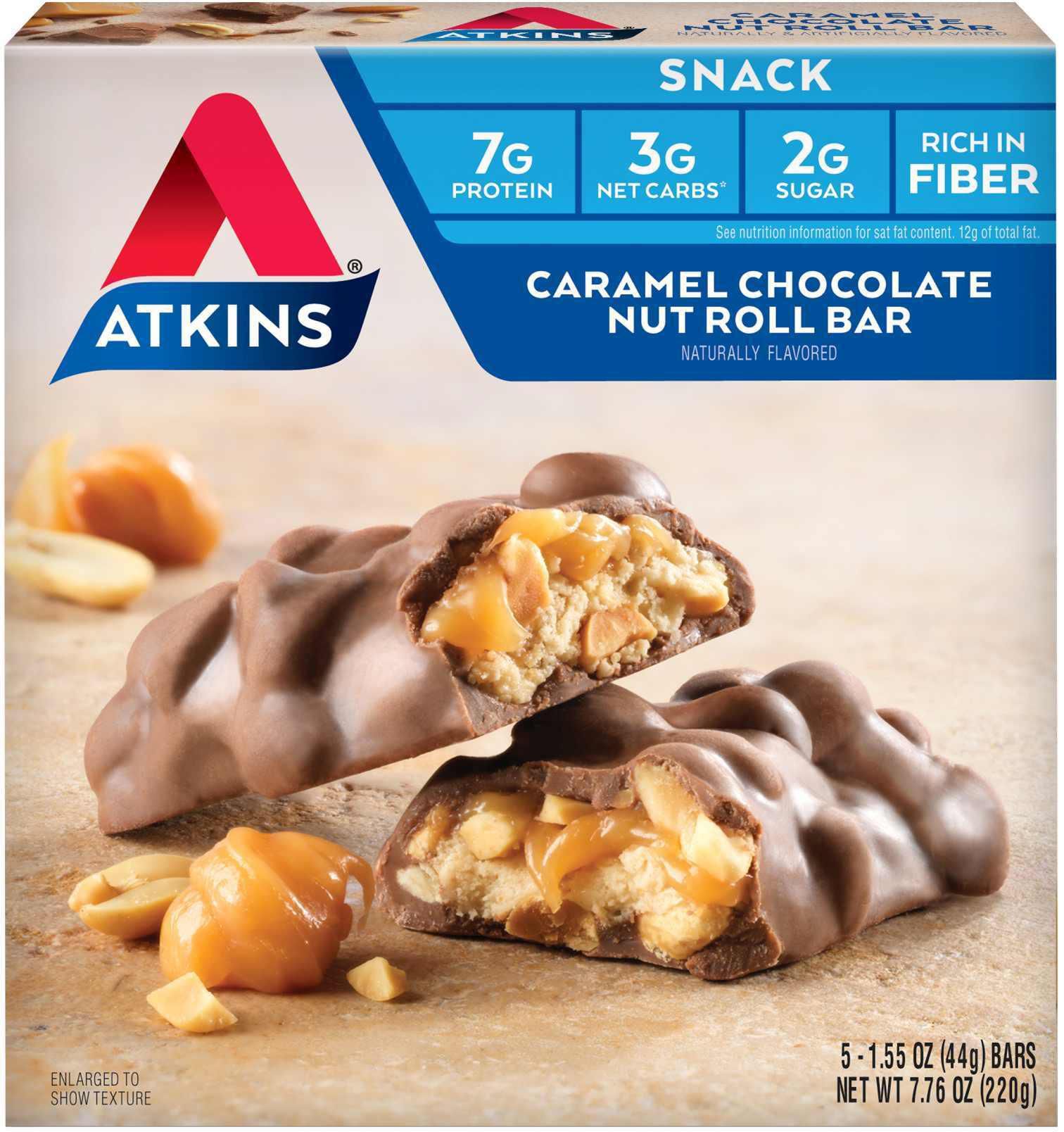 Atkins Snack Caramel Chocolate Nut Roll Bars 220g Pack of 6