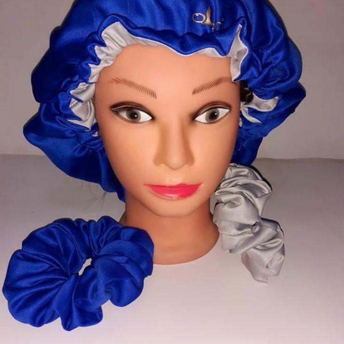 Olori OLORI Blue And Silver Satin Reversible Double Sided Bonnet With Scrunchie
