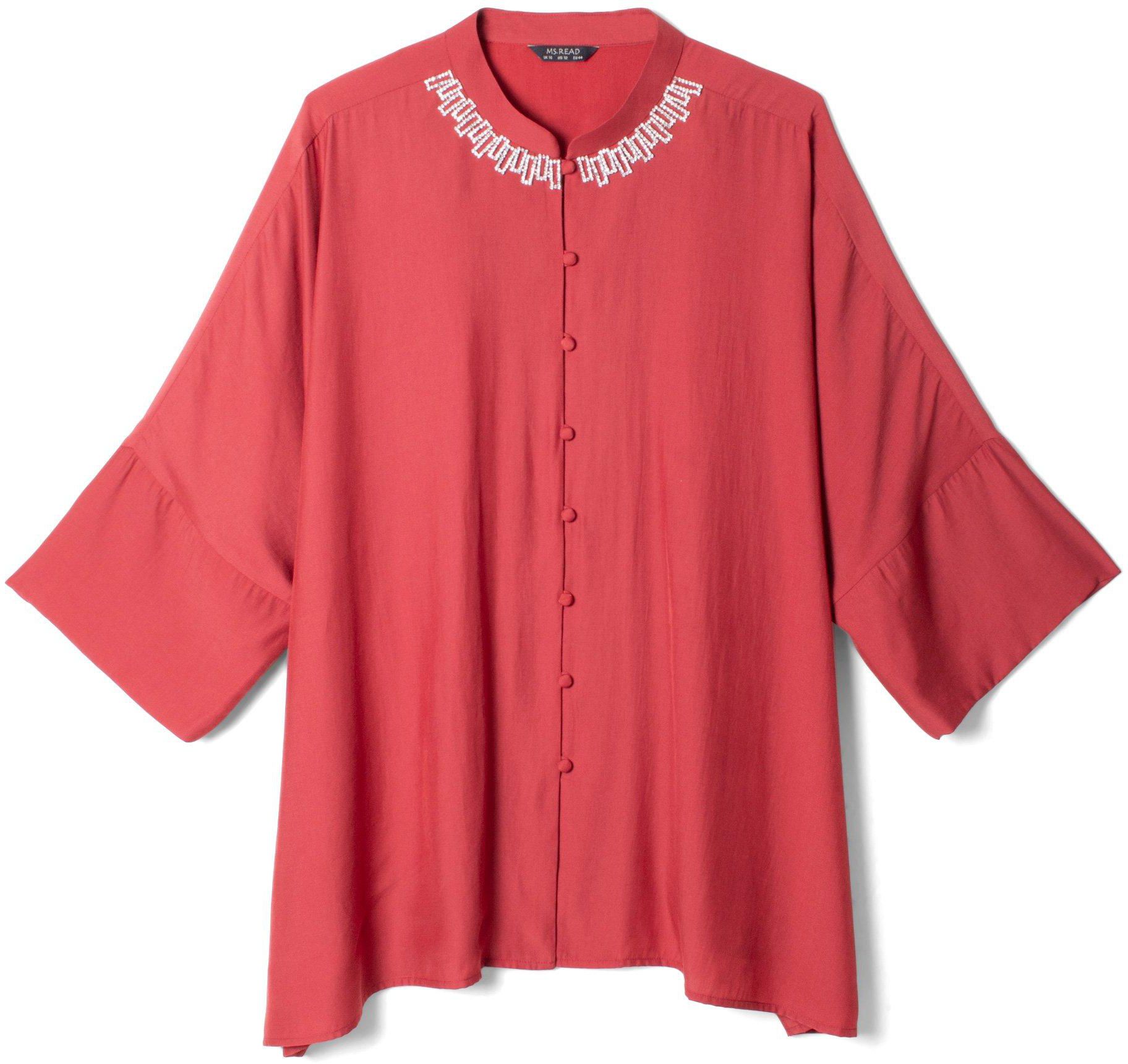 Embellished Kaftan Top Stand Collared Neck - 6 Sizes (Red)