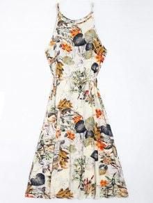 Floral Leaves Print High Slit Maxi Dress