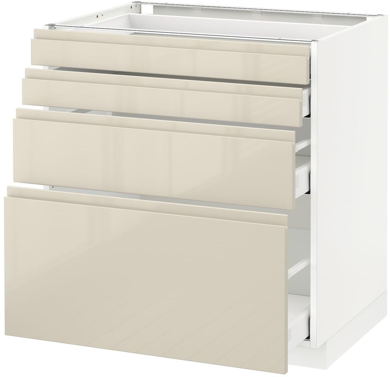 METOD / MAXIMERA Base cab 4 frnts/4 drawers - white/Voxtorp high-gloss light beige 80x60 cm