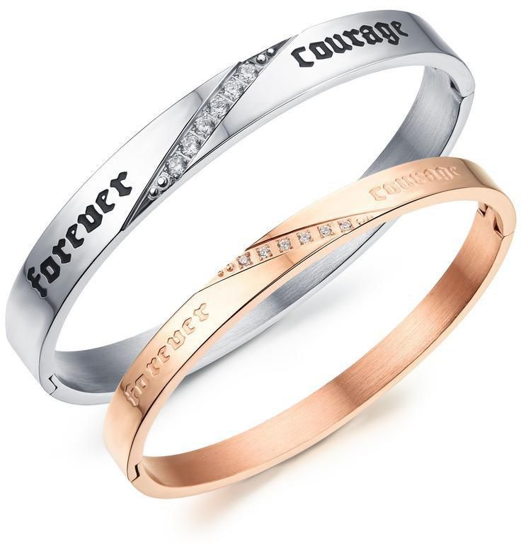 Trendy Titanium Steel Zircon Rose Gold Bangle Couple Bracelet for Men Women