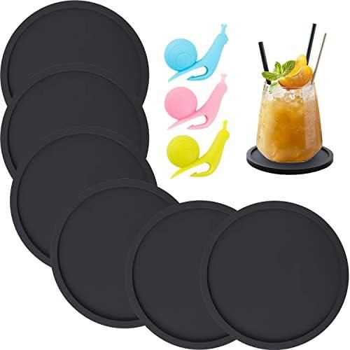 Silicone Drink Coasters Set of 4, Non-Slip Cup Coasters, Heat Resistant Cup Mate, Soft Coaster for Tabletope Protection, Furniture from Damage (Black)