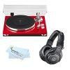 TEAC TN-300 Turntable with Built-in Pre-amplifier and USB Digital Audio and Technica ATH-M30x Professional Studio Monitor Headphones Bundle - Red