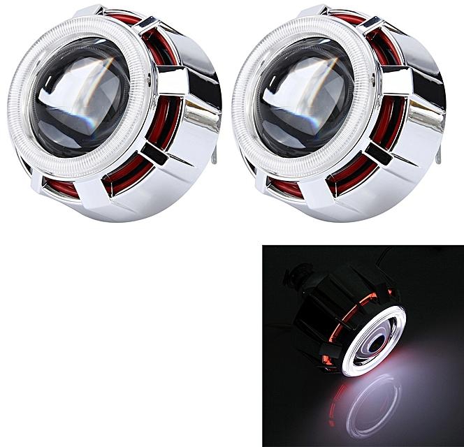 2 PCS 2.5 inch Universal 12V Bi-Xenon Projector Lens Headlight Kit with Exquisite Angle Eyes Decoration(Red Light)