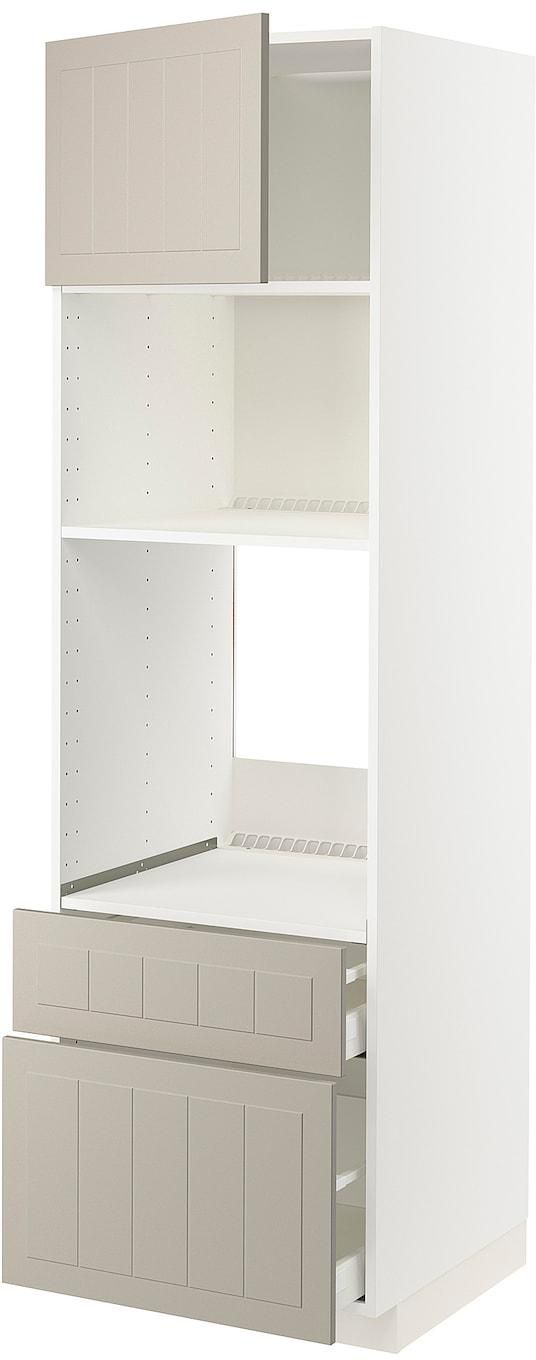 METOD / MAXIMERA خزانة عالية لفرن/م. مع باب/2 أدراج - أبيض/Stensund بيج ‎60x60x200 سم‏