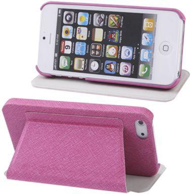 High Quality Horizontal Holder Flip Leather Case Cover for Apple iPhone SE / 5 / 5S - Magenta
