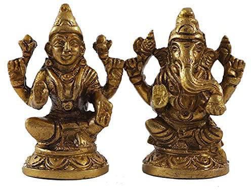Aatm Brass Handicraft Maa Lakshmi and Lord Ganesh Statue for Diwali, Pooja, Wealth (Height: 3 inches)