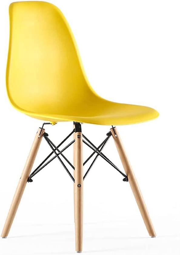 Modern Dining Chair Dining Side Chairs, Lounge Shell Chair, Eames Style Chair, Plastic Casual Chair with Solid Wood Legs, for Home Office Hotel Bistro Cafe Restaurant (Yellow)