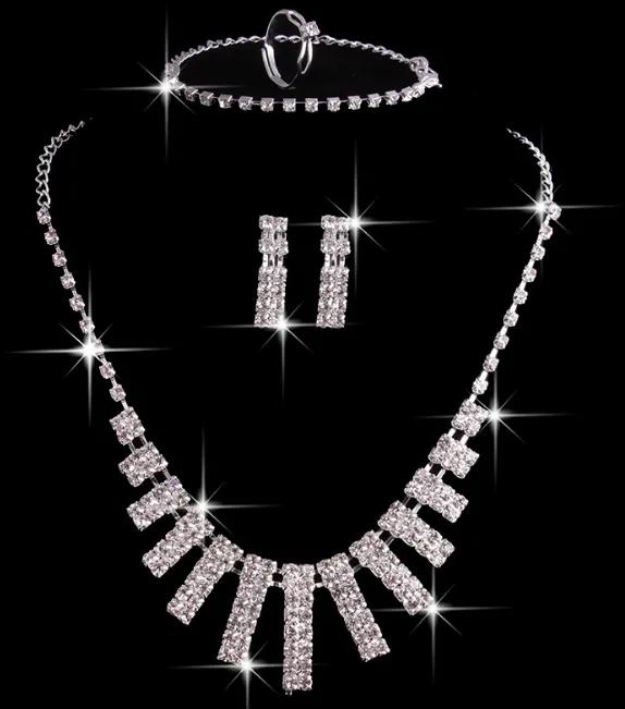 4 piece jewelry set crystal flower shape jewelry set wedding party women ladies earring jewelry set