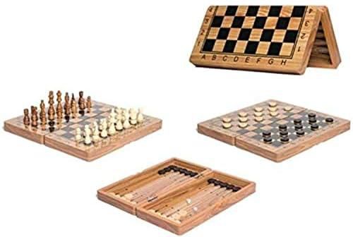 لعبة شطرنج ثلاثة في واحد مصنوعة من الخشب حجم كبير، جميع الاعمار